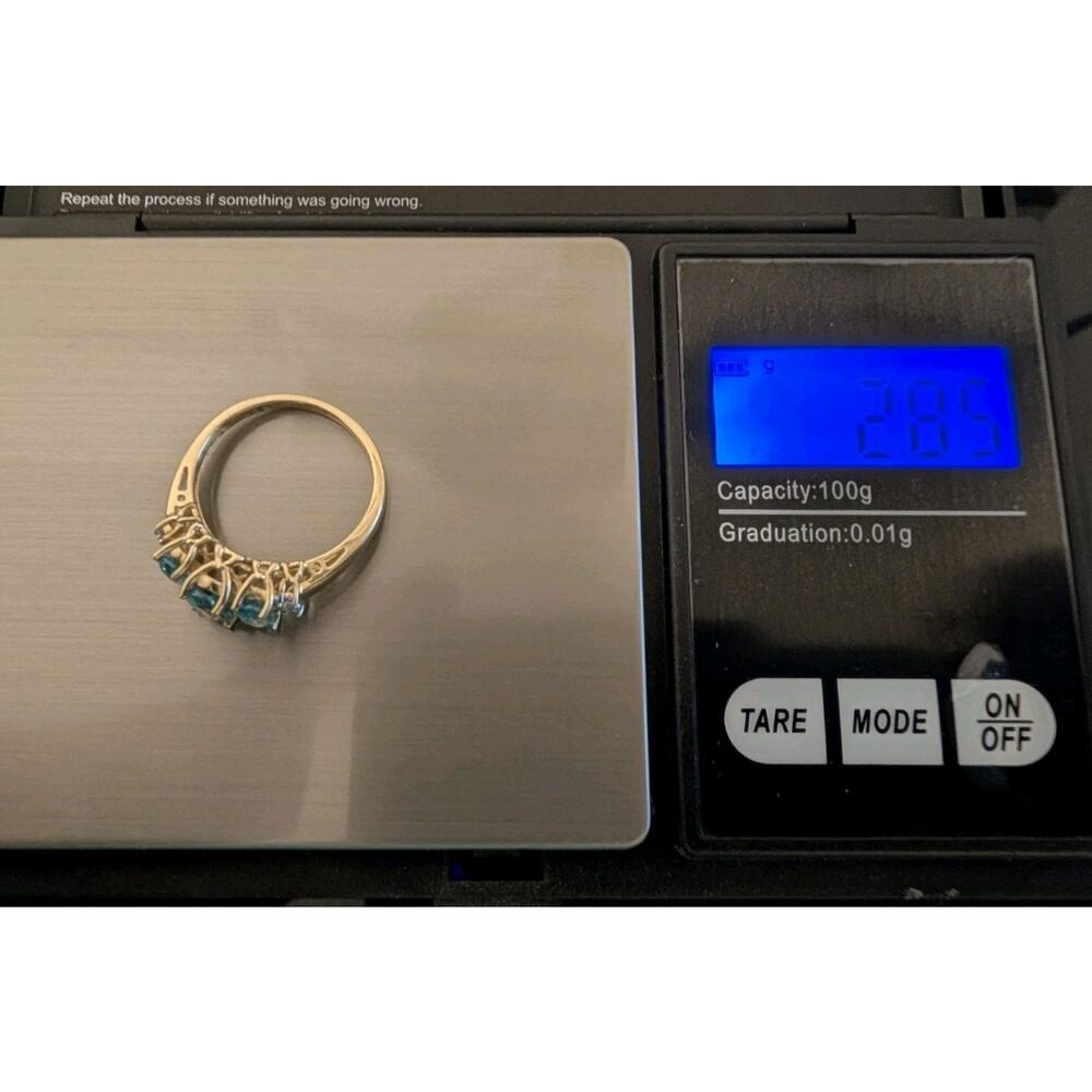 14K YELLOW GOLD Ring Size 6.75 With 3 Oval Aquamarine & 4 TINY DIAMOND Stones - Picture 9 of 9